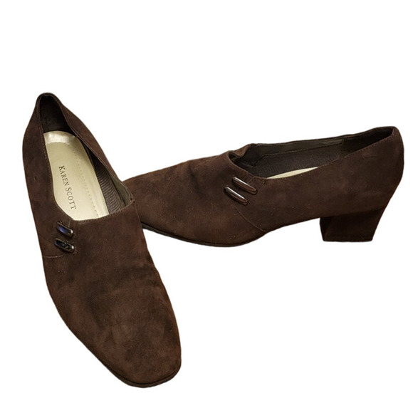 Brown Suede Block Heel Loafers Dark Academia Business Casual Office Career Sz 8M - Picture 1 of 6